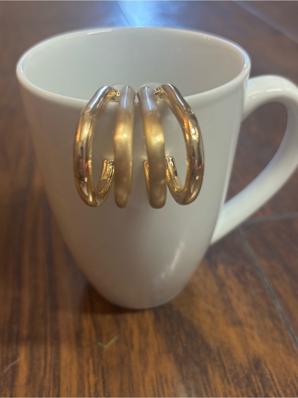 Gold Tone Double Hoop Earrings - Women Jewelry